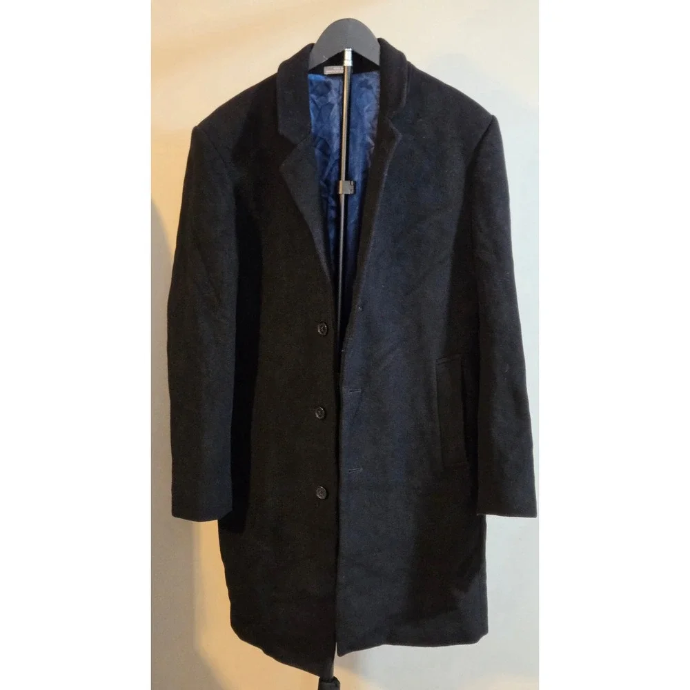Michael Kors Mid-Length Single Breasted Overcoat Wool Cashmere Mens 40R Black
